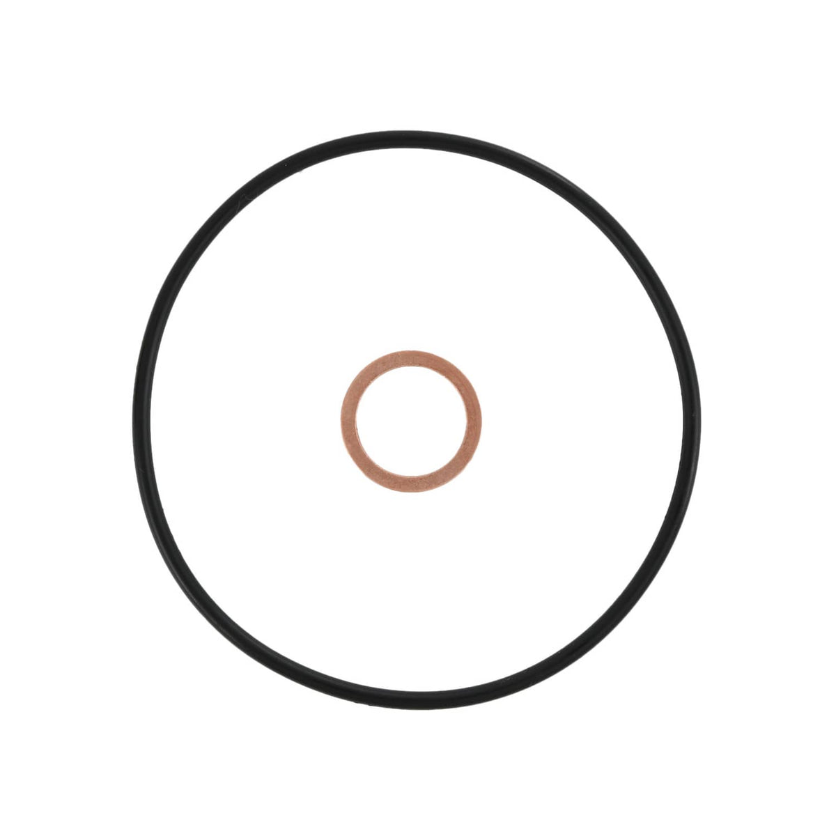 Round black gasket with copper-colored sealing ring
