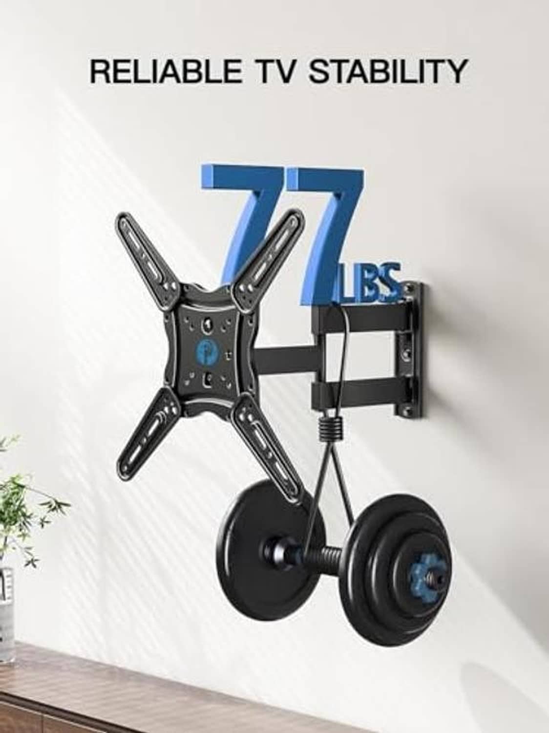 Full-motion TV wall mount with extended arm and wall bracket, black, sturdy stability