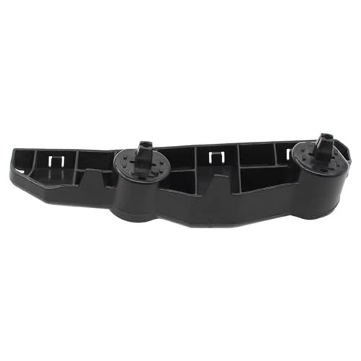 Front bumper bracket retainer, black plastic, top view with two round mounting posts