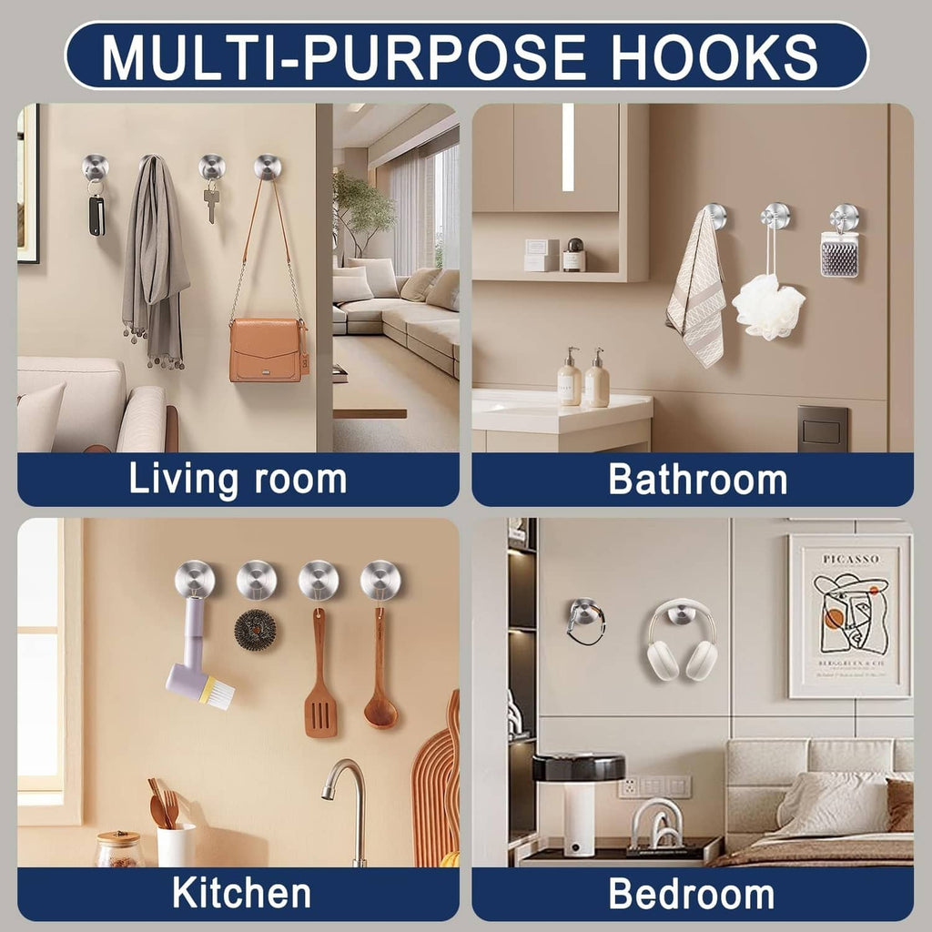 Silver multi-purpose hooks displayed for kitchen, bathroom, living room, bedroom