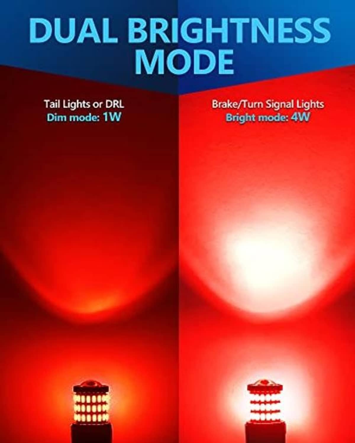 Red LED brake light bulb with projector-style lens and white SMD chip array