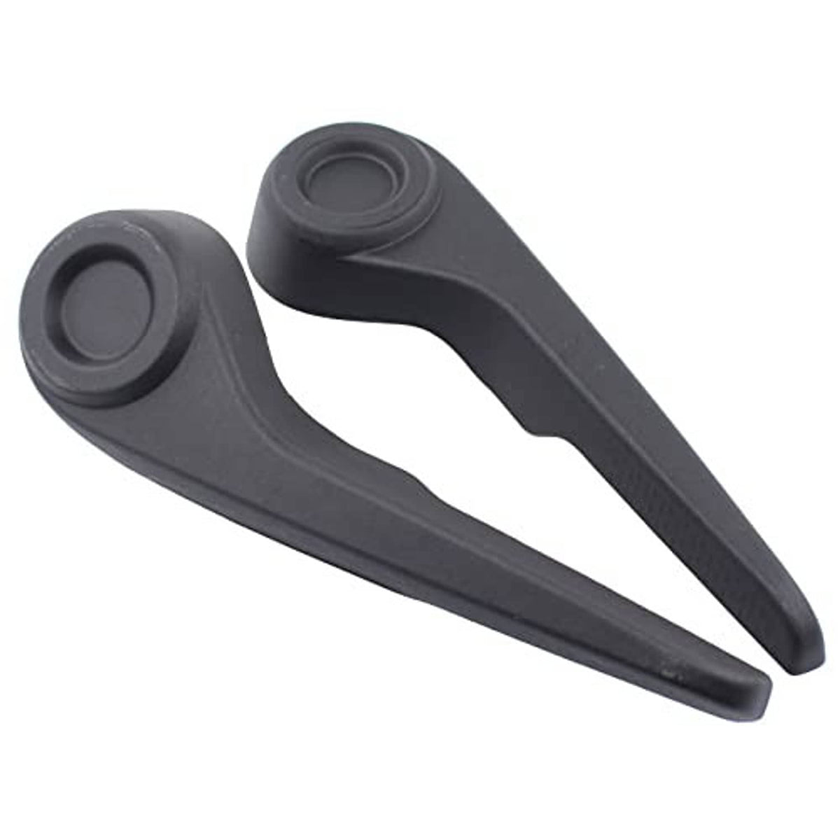 Seat adjustment lever handle pair, dark gray, curved arms with circular end caps