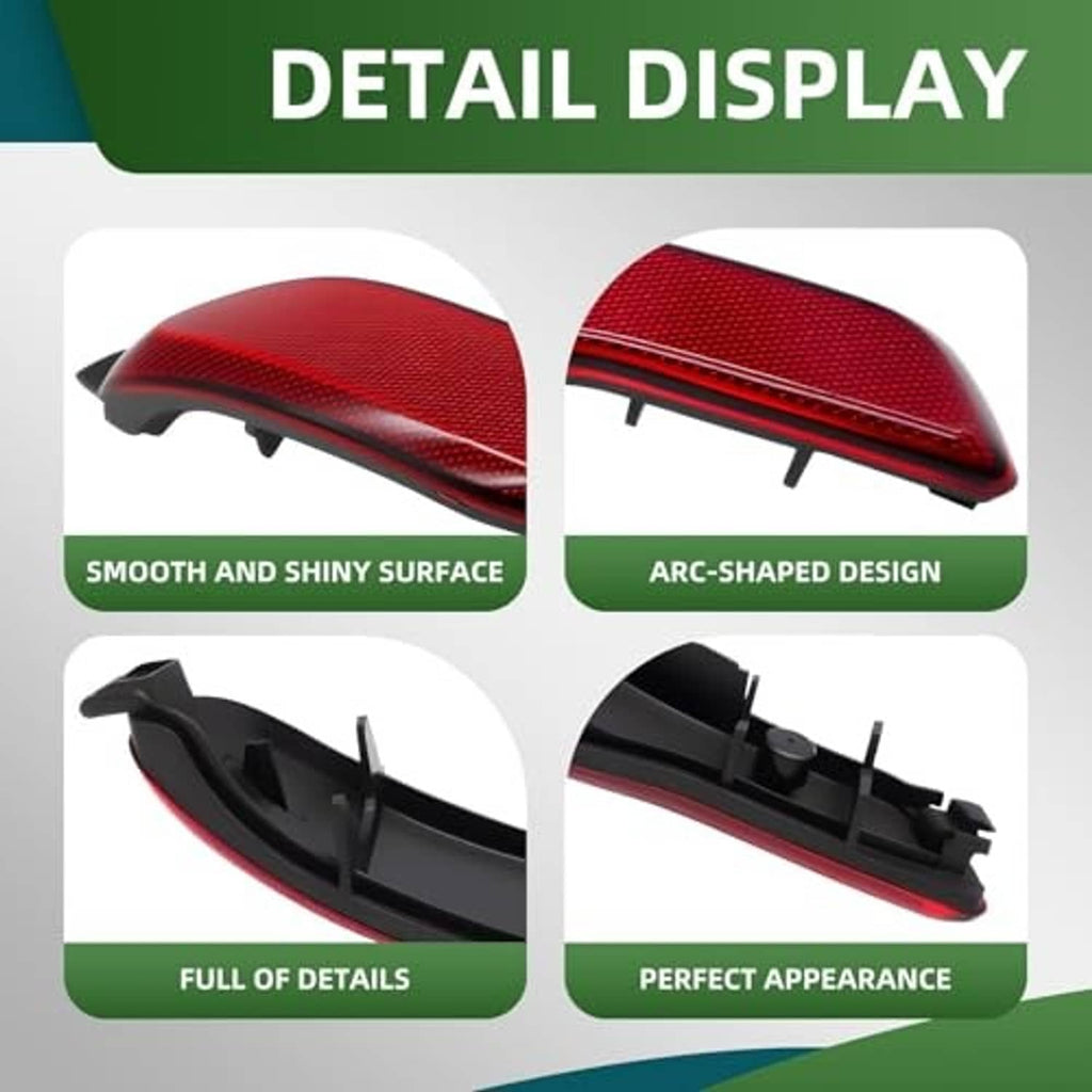 Red rear bumper reflector with textured lens surface and black mounting clips