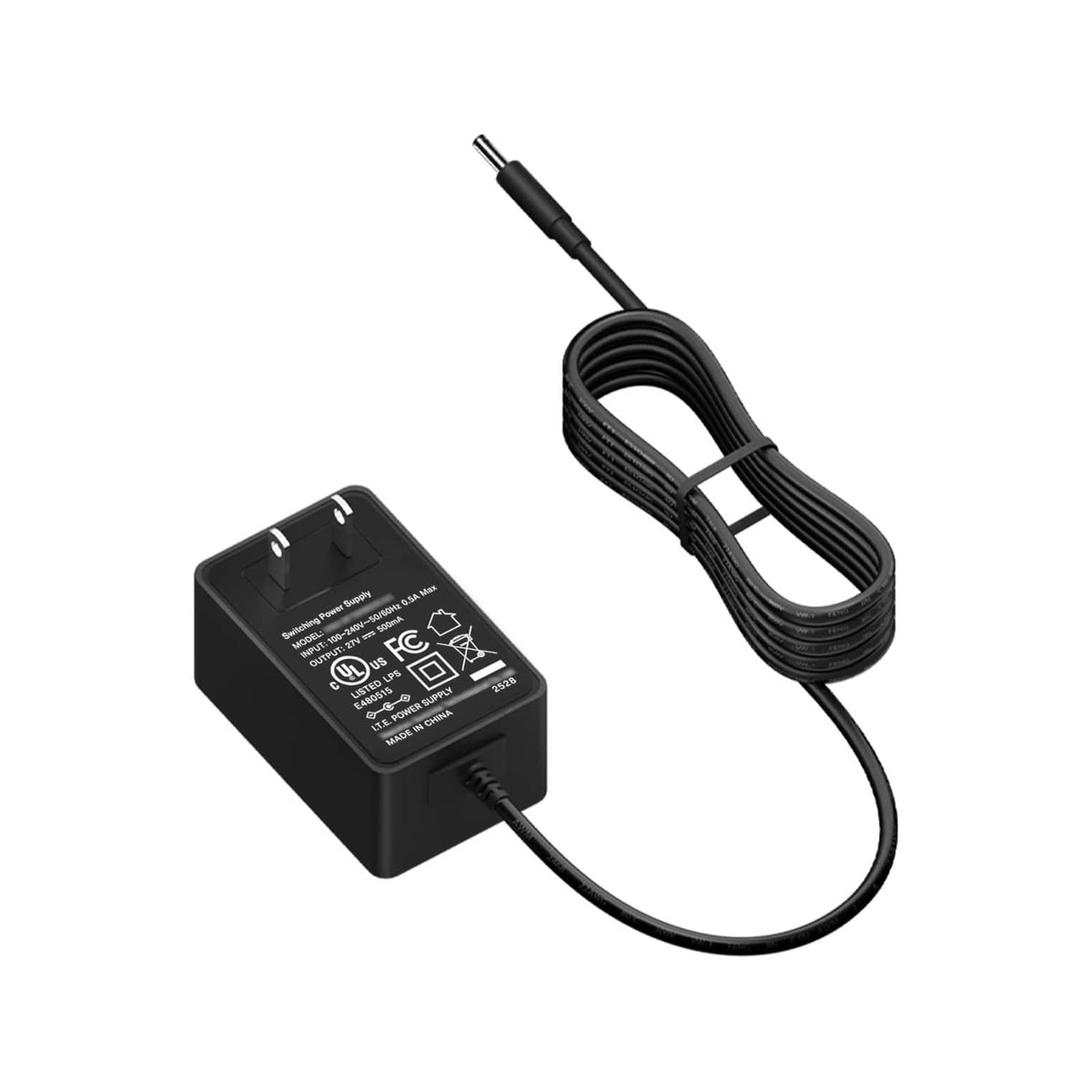 Black cordless vacuum charger adapter with AC plug and long black cable