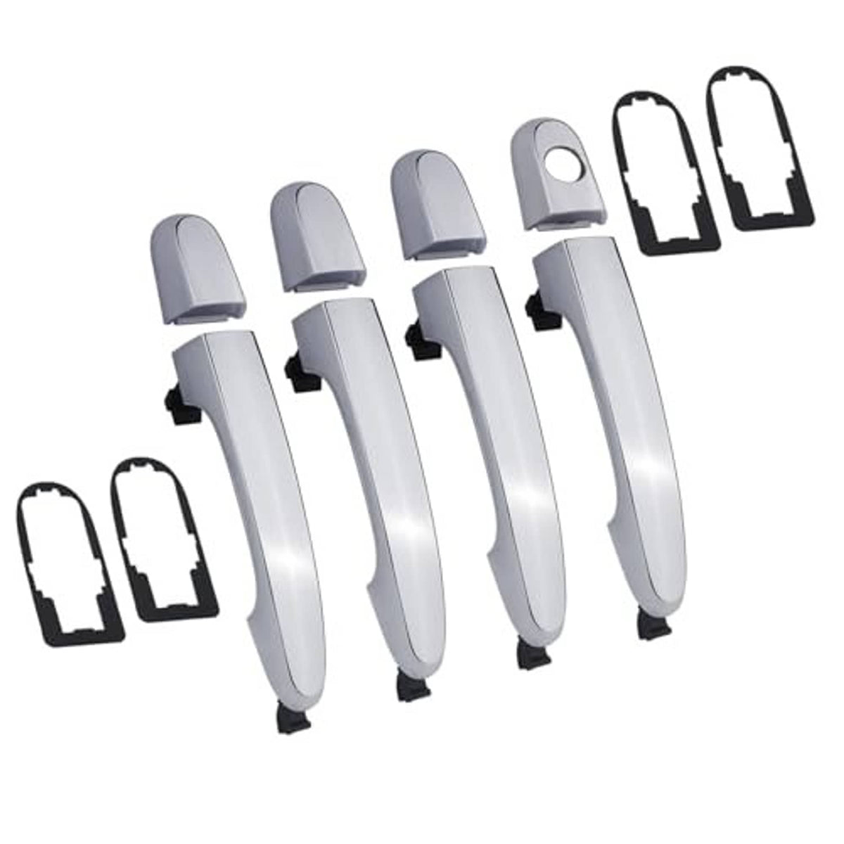 Chrome exterior door handles set of 4 with gasket pads, curved lever design