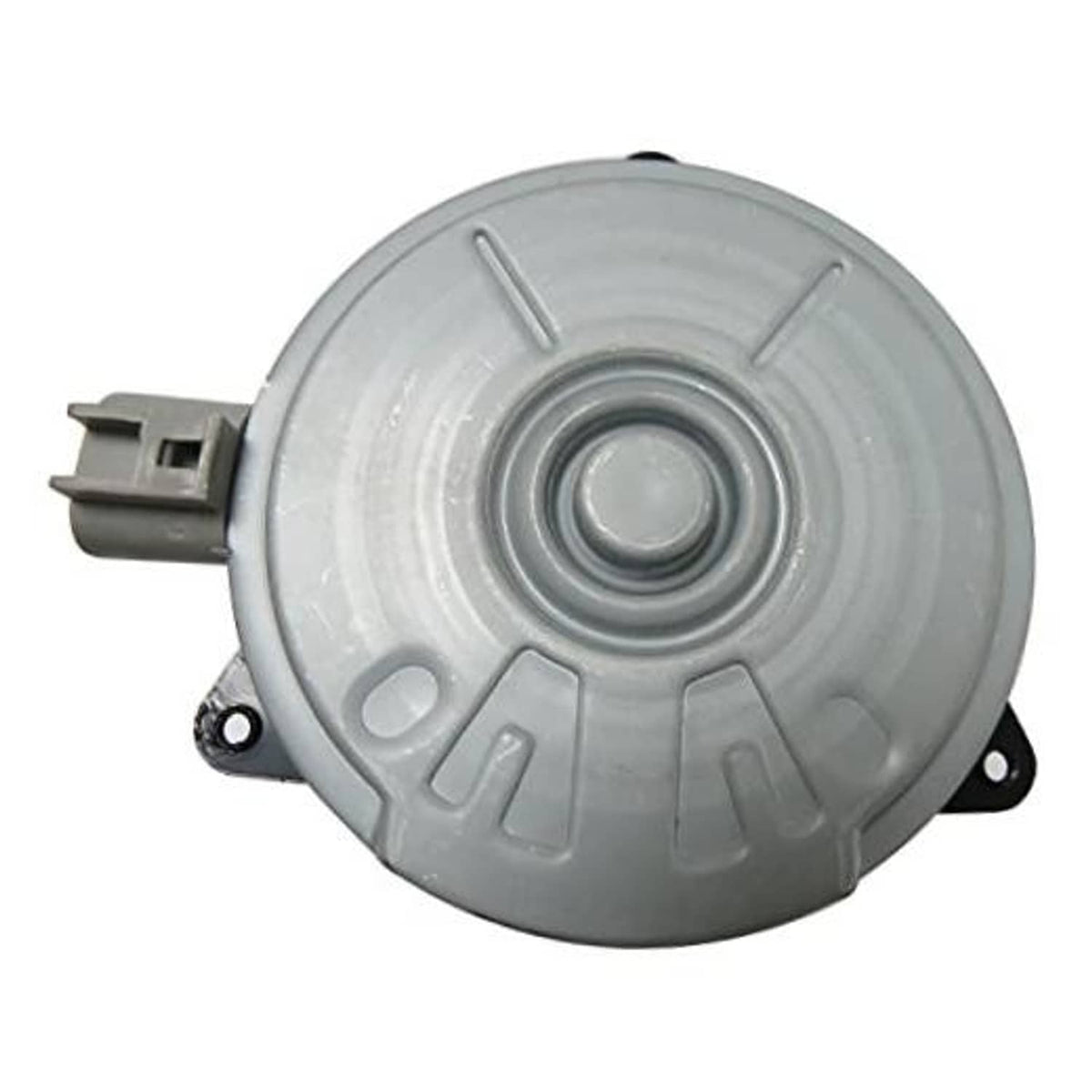 Gray radiator cooling fan motor with circular housing and mounting bracket