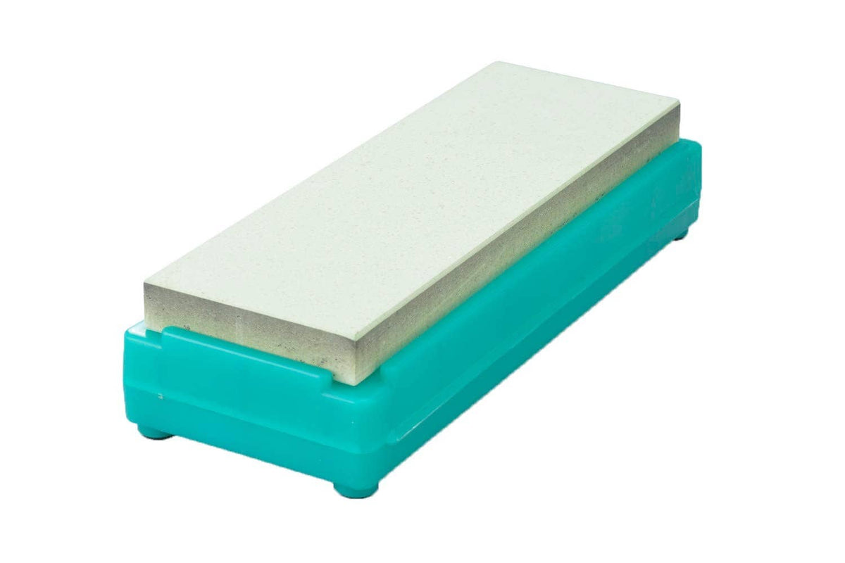 Shapton K0703 whetstone, rectangular light-green stone in teal base