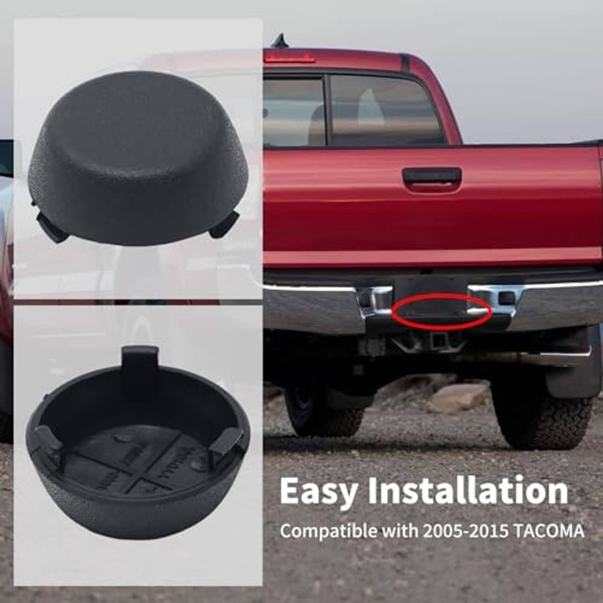 Black rear bumper dome cap pair for easy installation, shown on vehicle rear