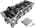 Automotive cylinder head assembly with valve chambers and camshaft gears, silver metal