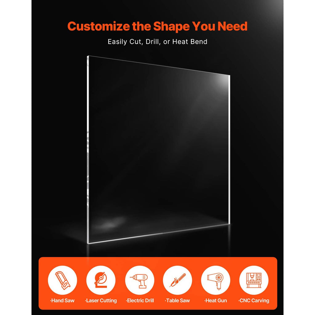 Clear acrylic sheet panel for customizing shapes, cut and drill
