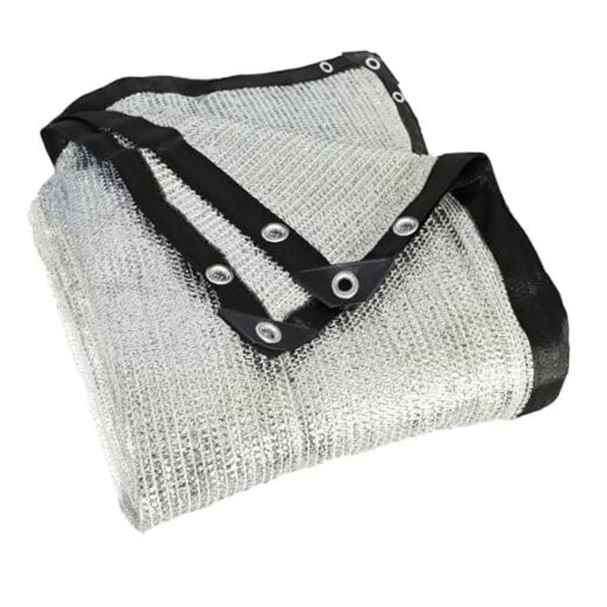 Rolled aluminum shade cloth with black edge and metal grommets, 8x12 ft