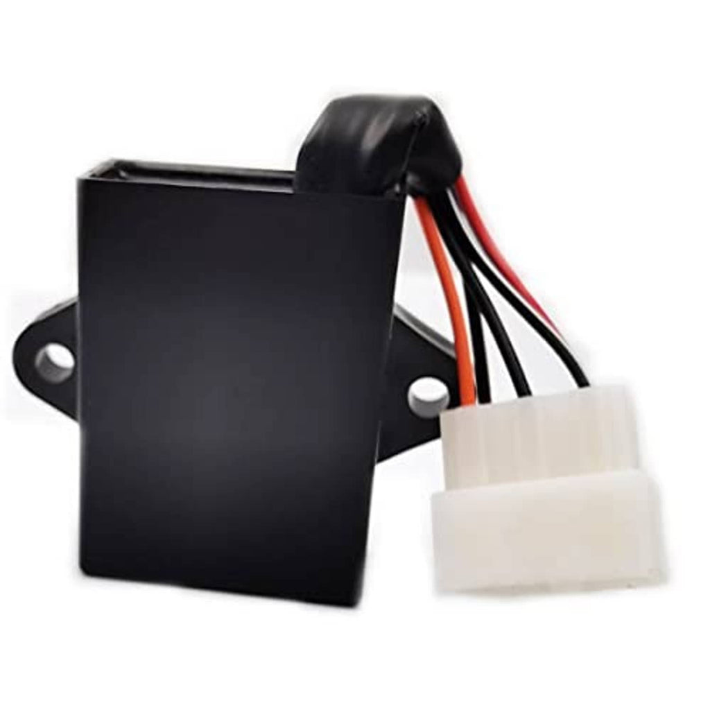 Black CDI ignition box with electrical plug connectors and red/black wire leads