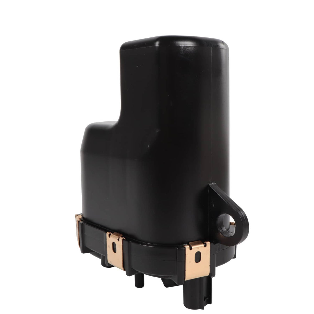 Black fuel pump module with side outlet and lower mounting brackets