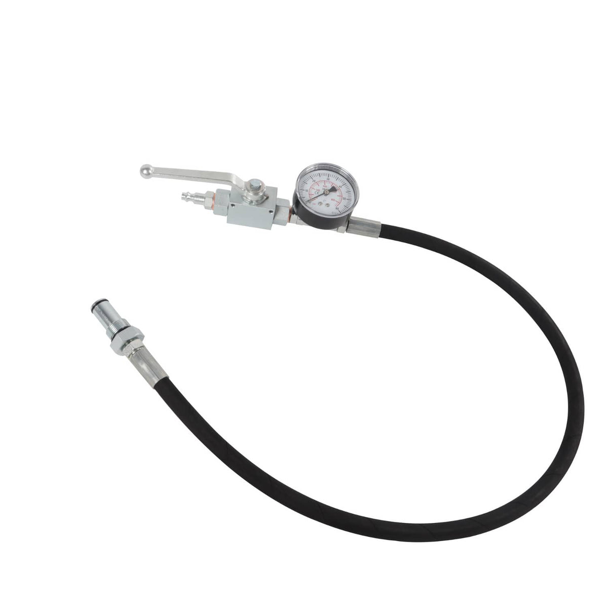 IPR air test tool with round pressure gauge and two hose ends with fittings