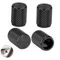 Black textured tire valve stem cap set, 4-pack, universal fit, threaded opening