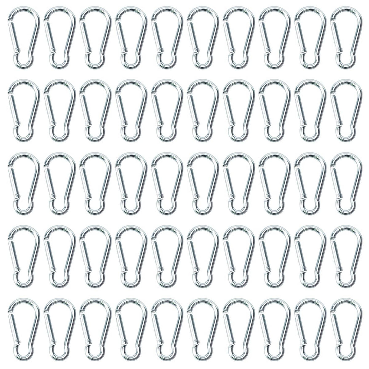 Mini aluminum spring clip carabiners, shiny metal hooks, bulk set of 100
