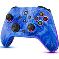 Blue wireless Switch controller with RGB analog sticks and colored face buttons