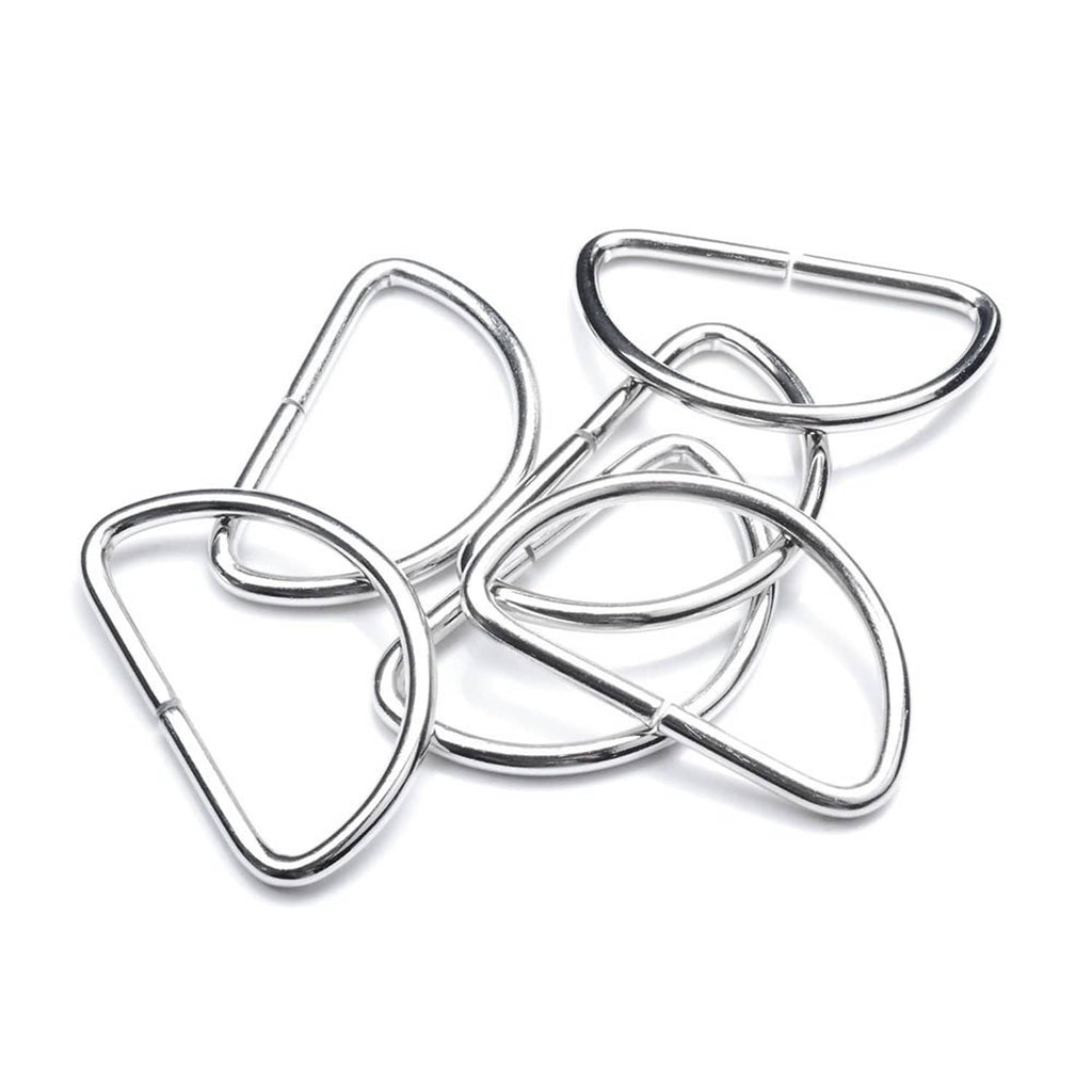 Silver metal D-ring buckle for straps, pack of multiple rings