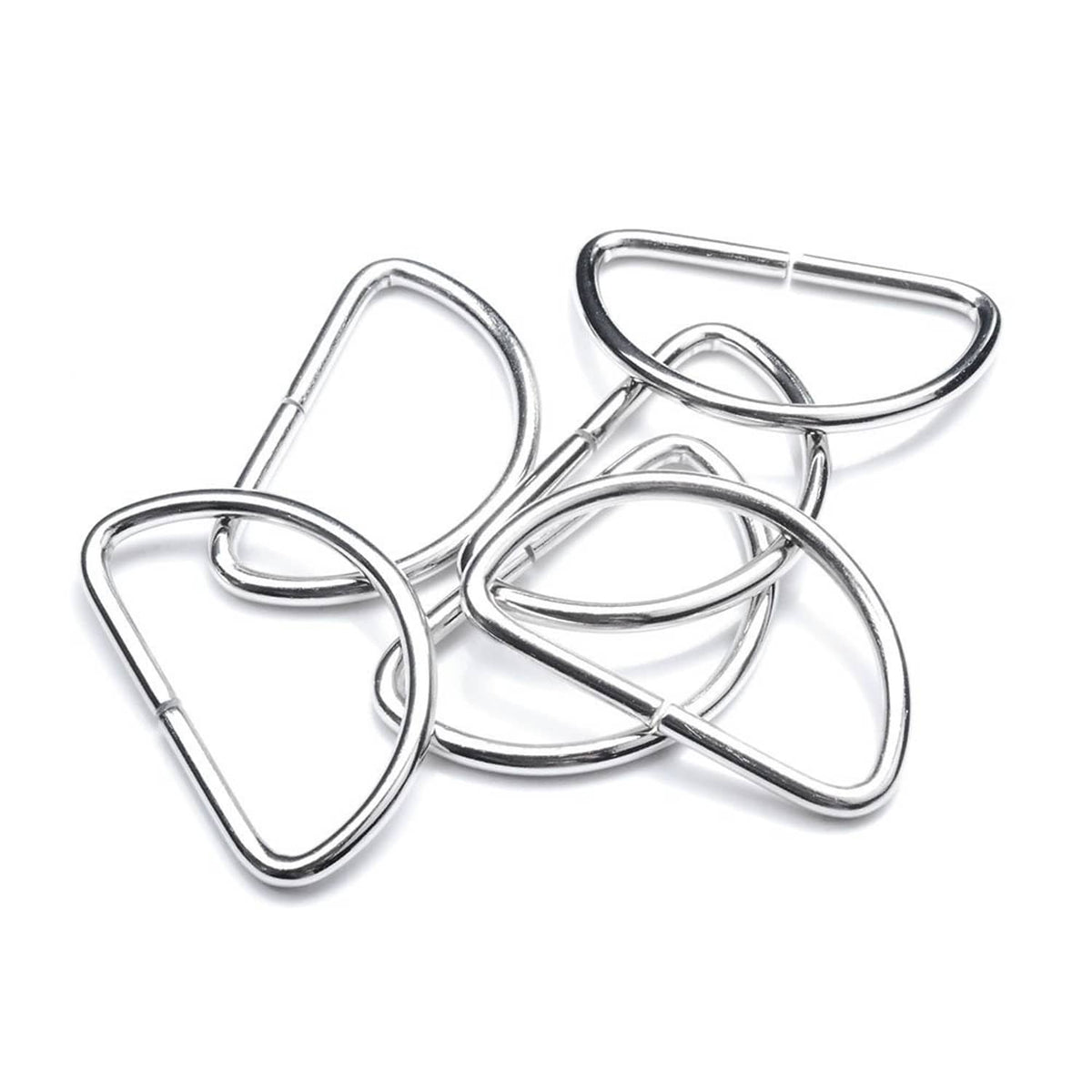 Silver metal D-ring buckle for straps, pack of multiple rings