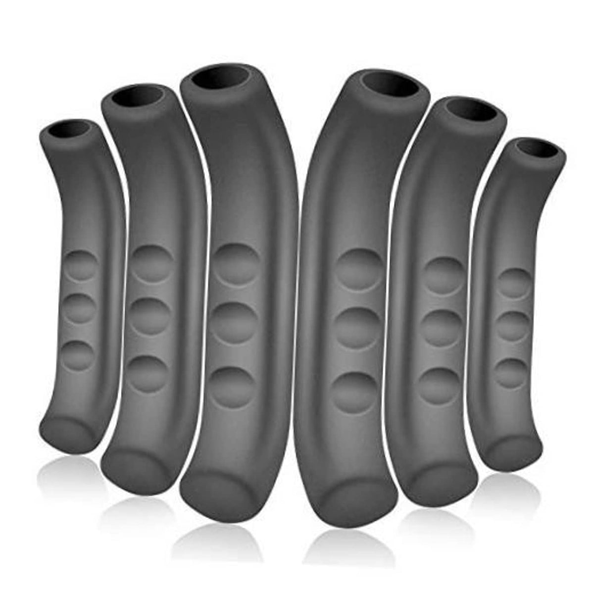 Set of 12 black silicone bicycle brake lever handle sleeves with textured grip dots.