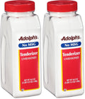 Adolph's unseasoned meat tenderizer bottles, white/red label, two-pack, 44.5 oz