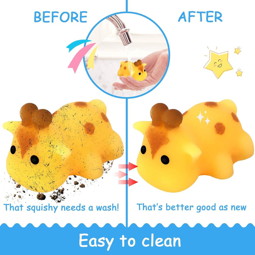 Yellow animal-shaped mochi squishy stress toy with small face details