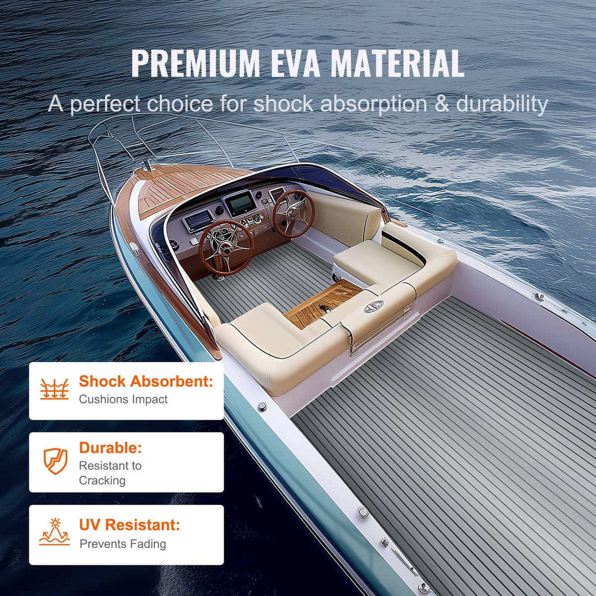 Marine yacht deck flooring sheet in dark gray ribbed EVA foam over deck