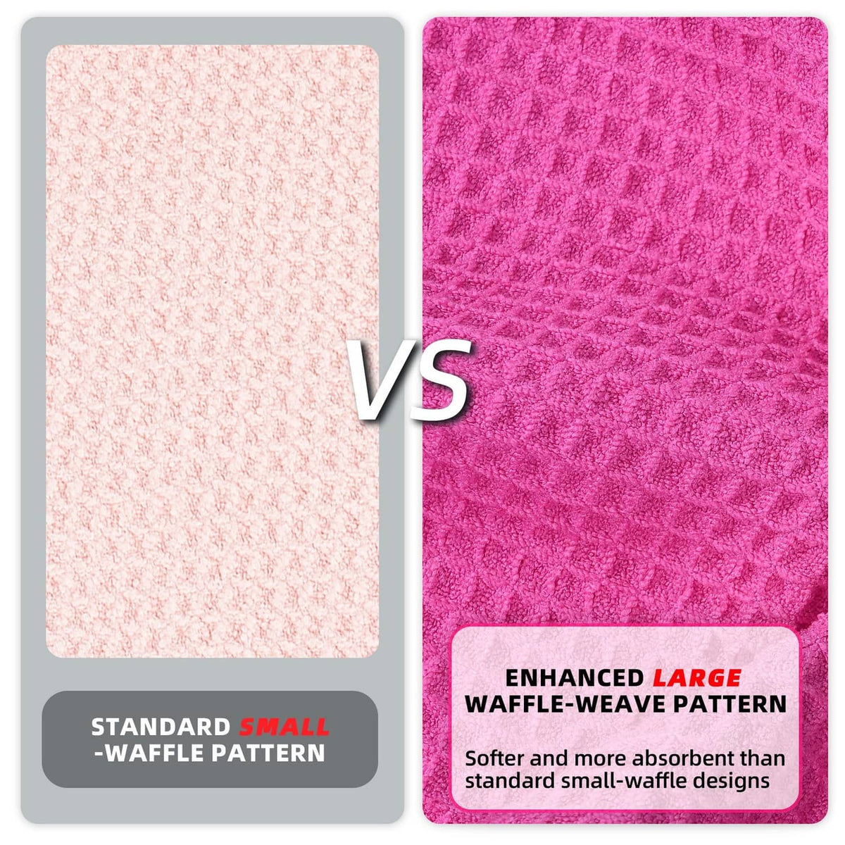Waffle-weave microfiber towel in vivid magenta, textured grid pattern