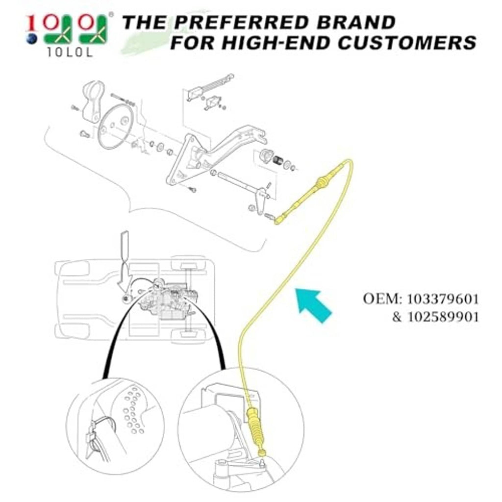 Golf cart forward/reverse shift cable diagram with OEM part numbers and arrow