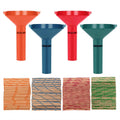 Assorted coin wrappers with four color-coded sorter tubes: red, blue, and green