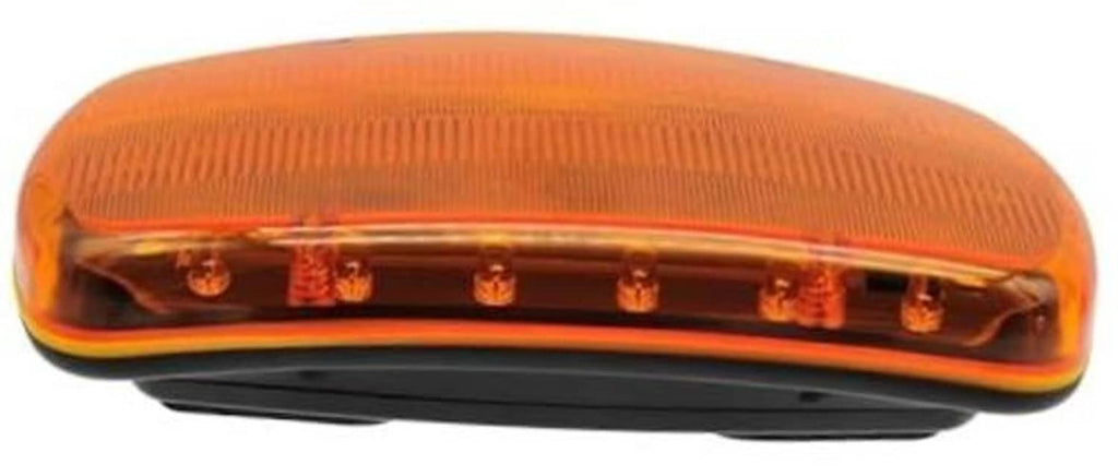 Amber LED magnetic warning light with clear lens and black base, front edge view.