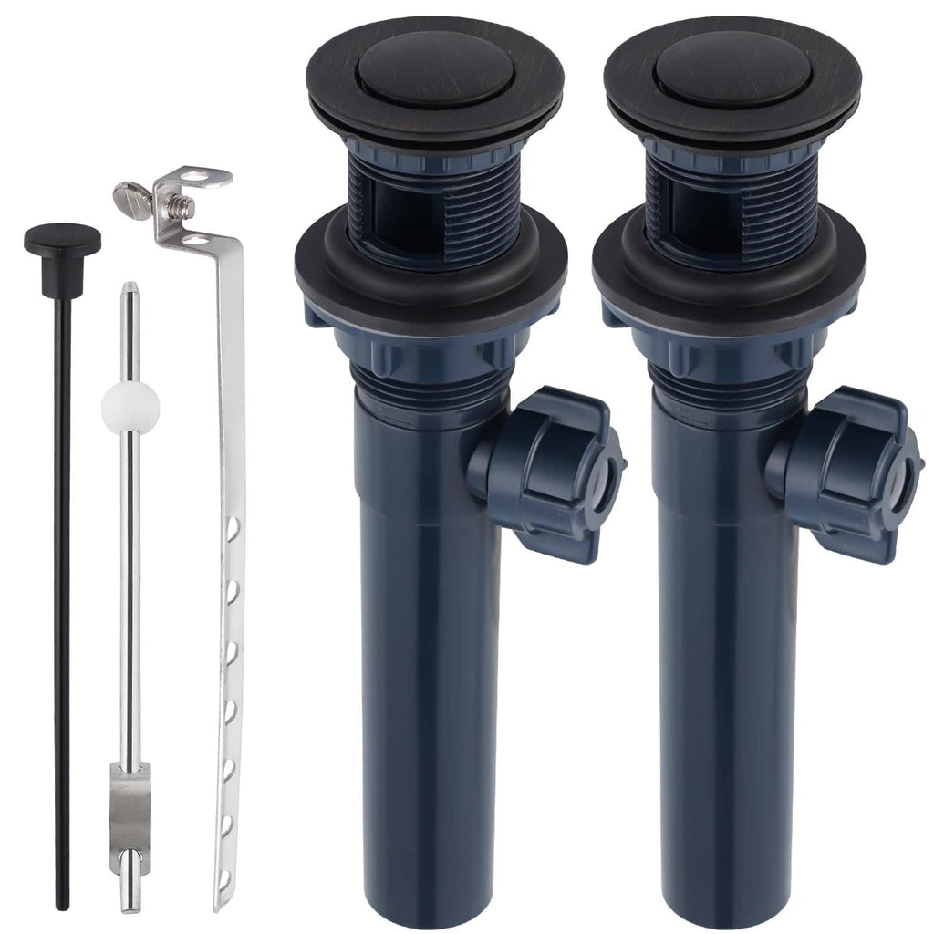 Bathroom sink drain stopper set with lift rod, dark drain bodies and matching parts