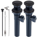 Bathroom sink drain stopper set with lift rod, dark drain bodies and matching parts