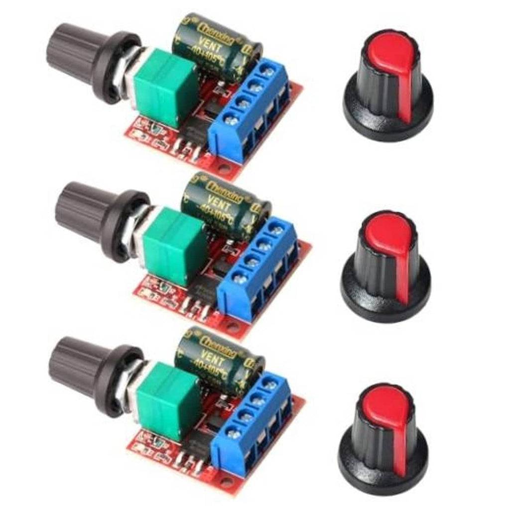 DC motor PWM speed controller module set with three circuit boards and red black knob