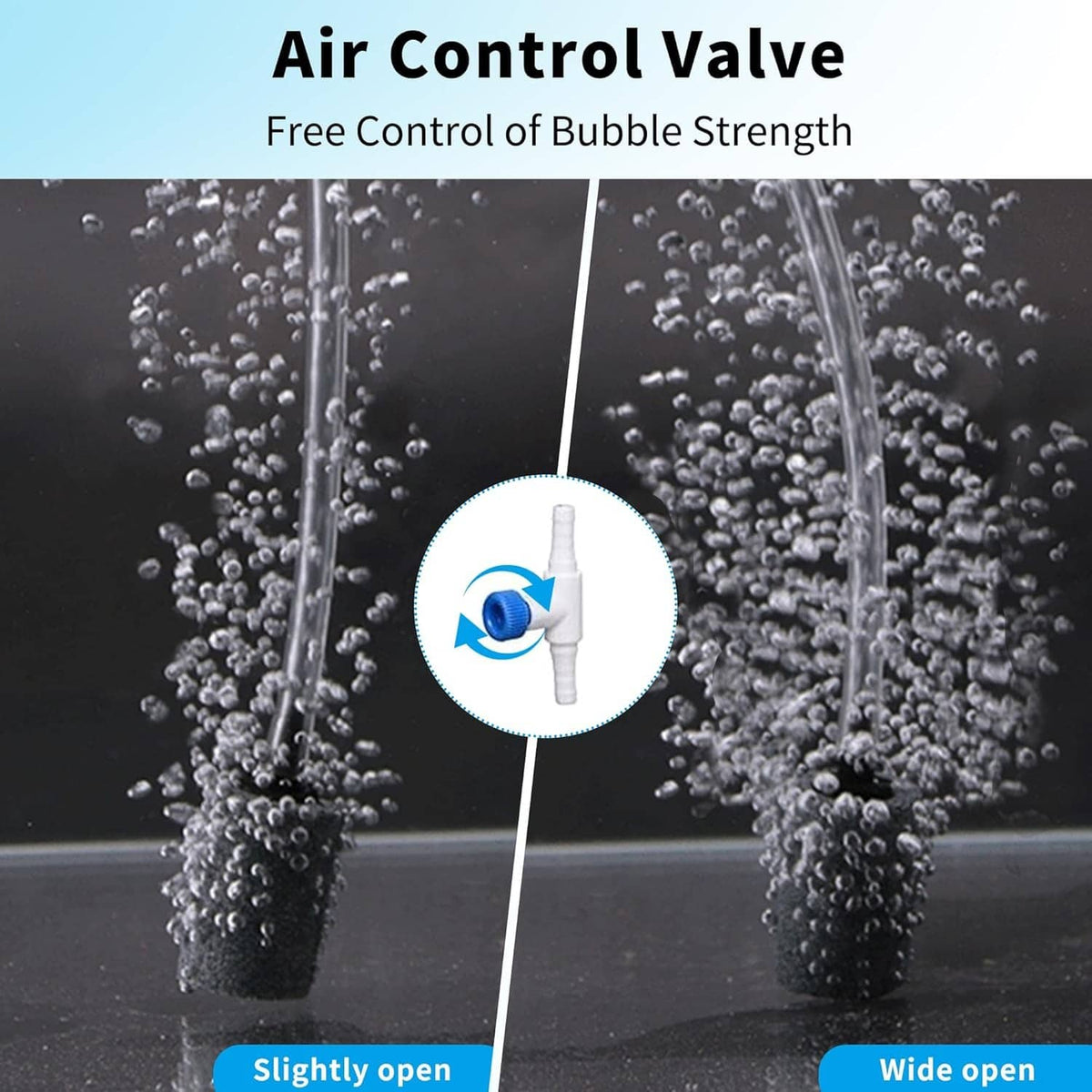 White and blue aquarium air control valve connector for bubble control