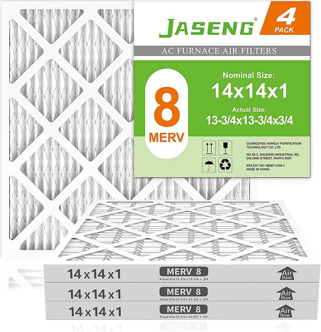JASENG MERV 8 pleated HVAC air filter, 14x14x1, 4-pack