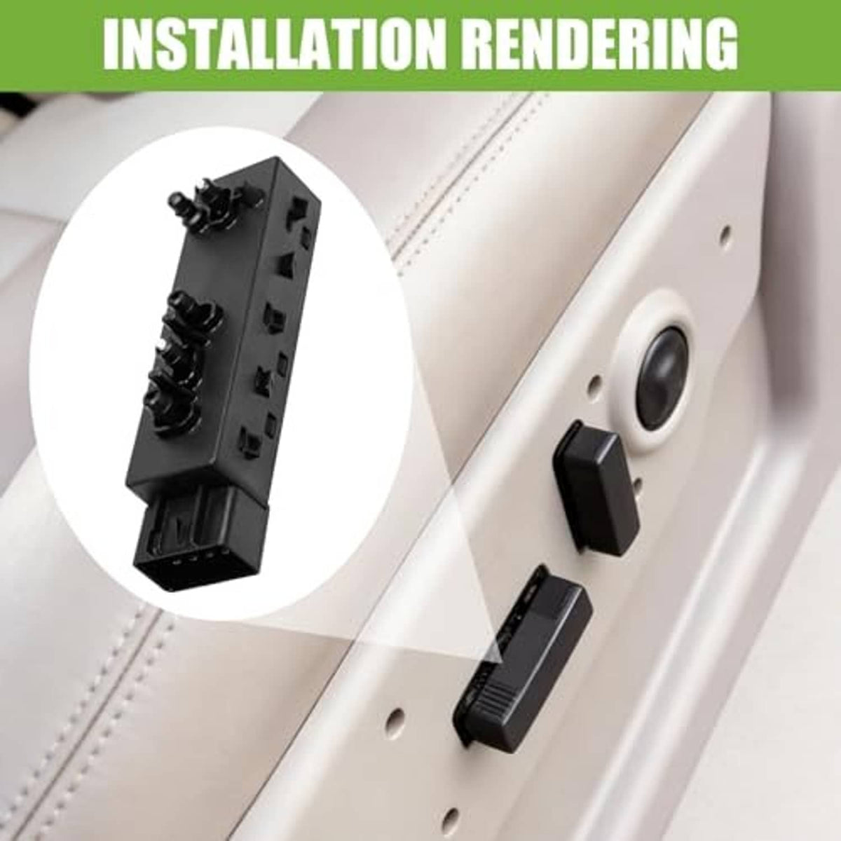 Black power seat switch module near a car seat panel connection