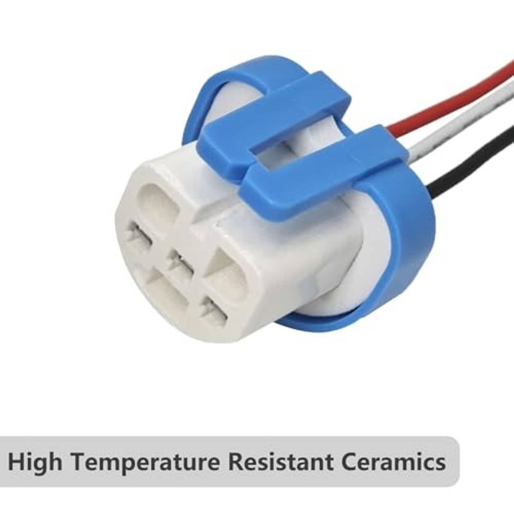 Blue-and-white male headlight ceramic plug with three-pin connector and red/black leads