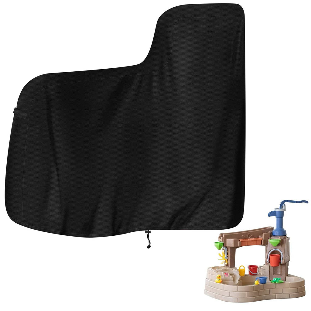 Black water table cover with pump cutout and adjustable drawstring