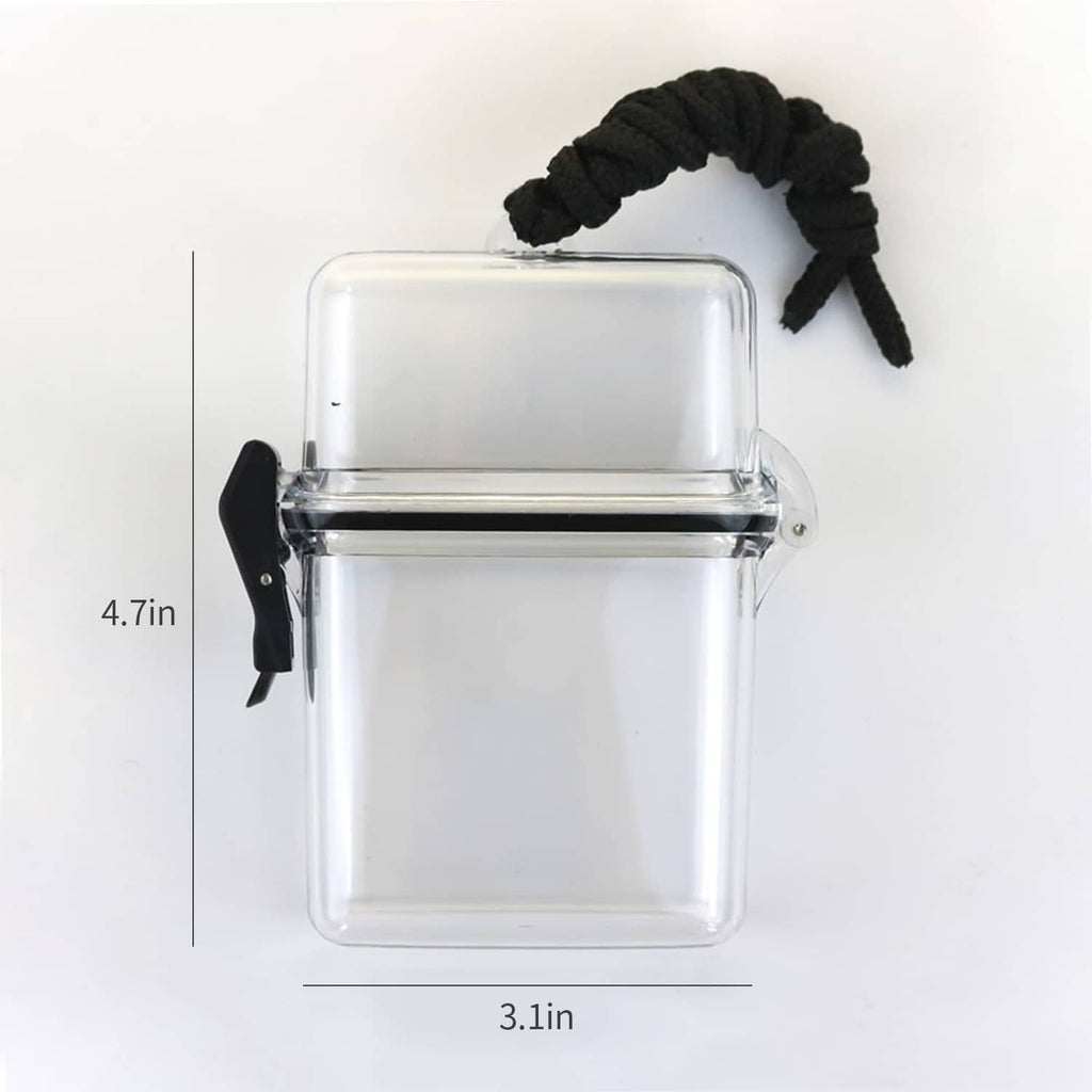 Clear waterproof ID badge holder with black cord and snap latch, compact case