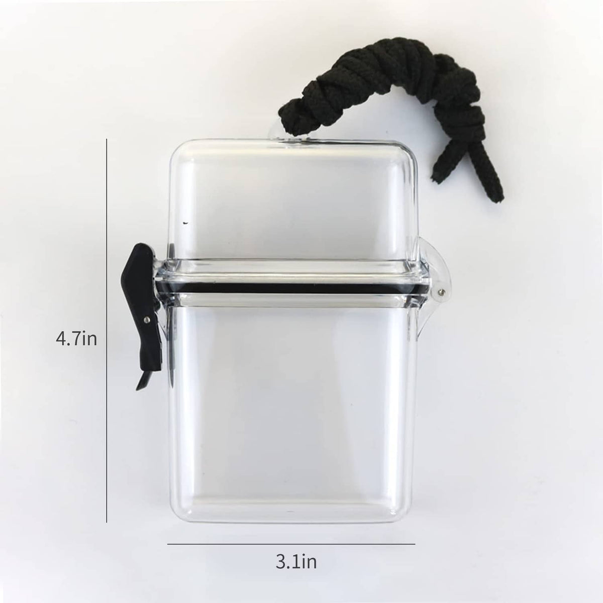 Clear waterproof ID badge holder with black cord and snap latch, compact case