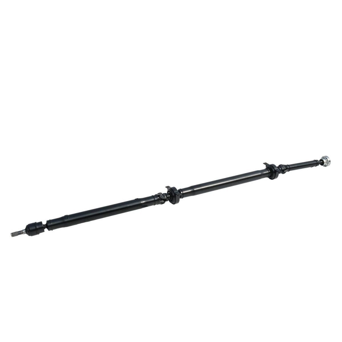 Rear propeller shaft assembly, black driveshaft with end caps and joints
