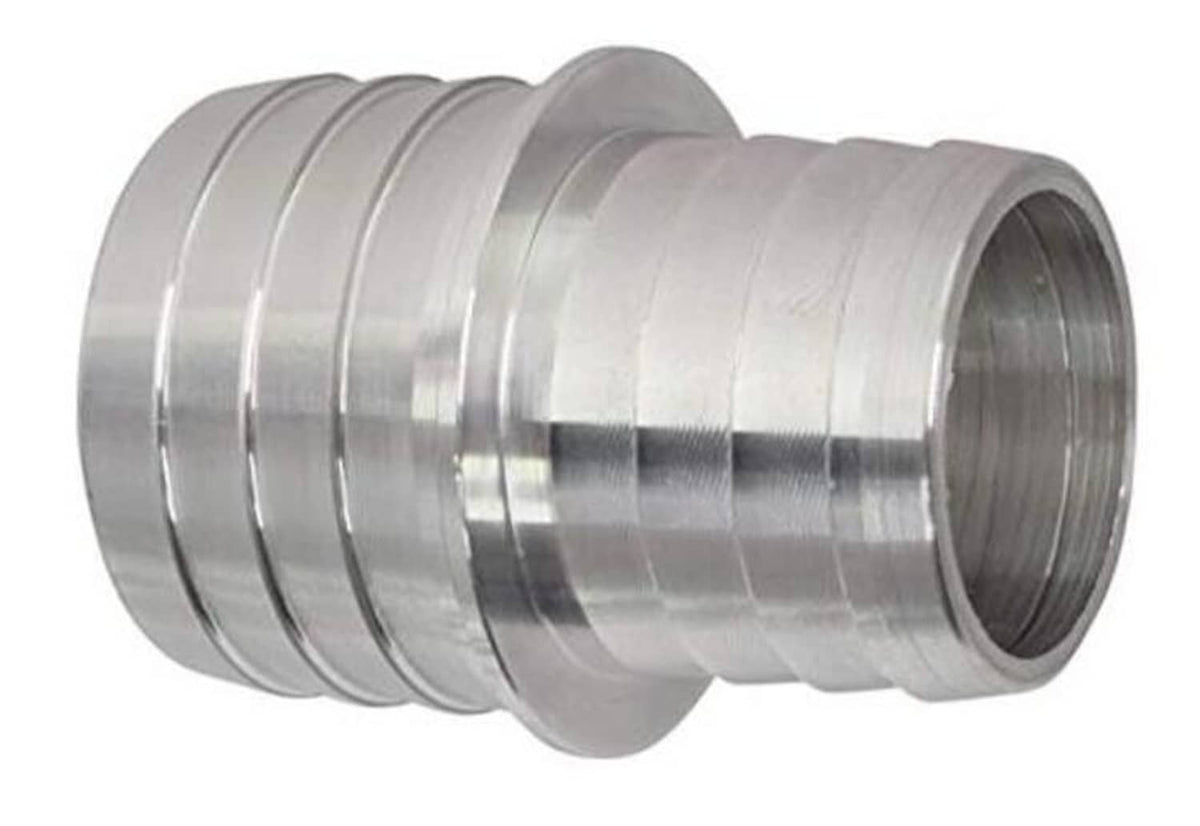 Stainless steel hose barb coupler reducer, ribbed ends and threaded outlet