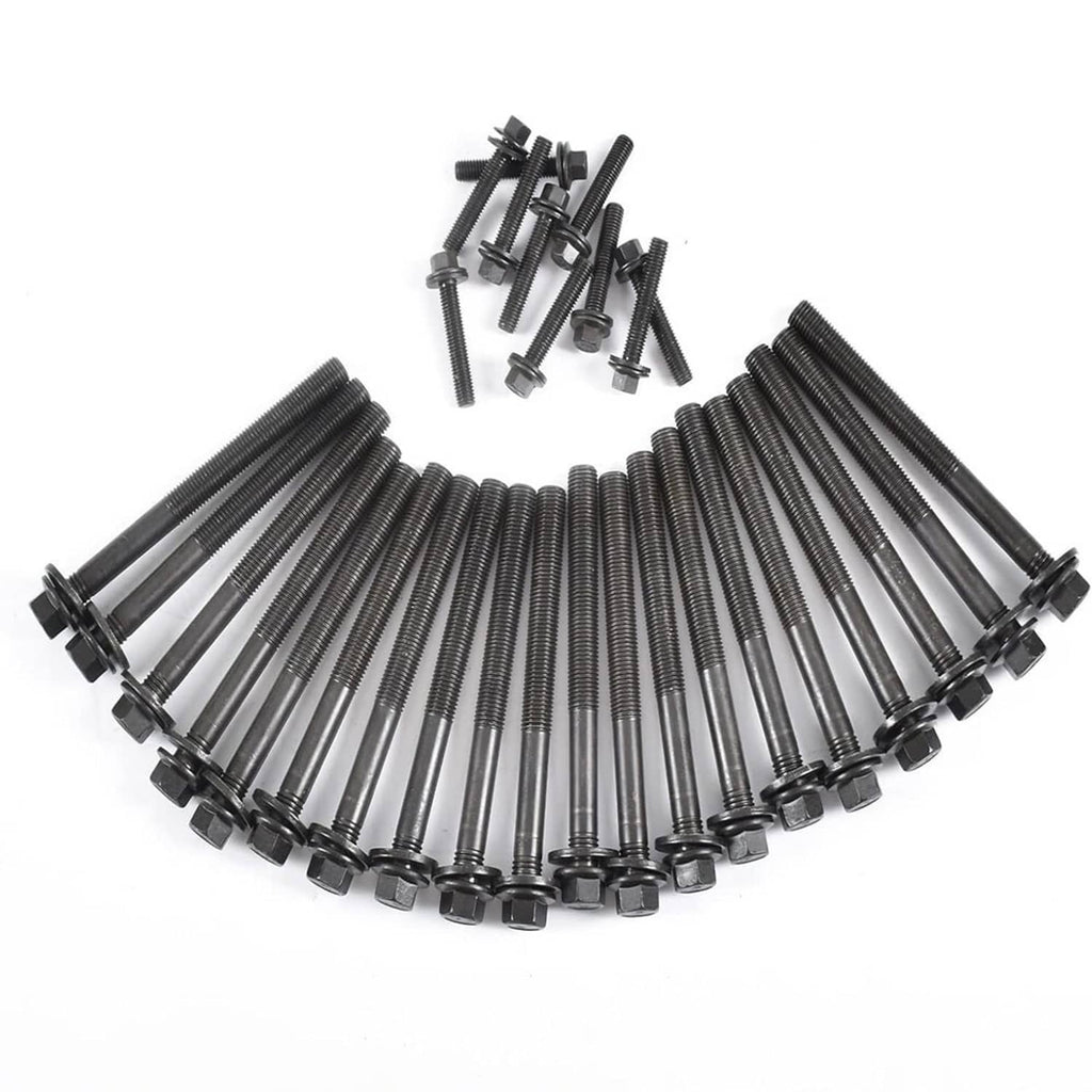 Metal timing chain with multiple links and end mounting hardware