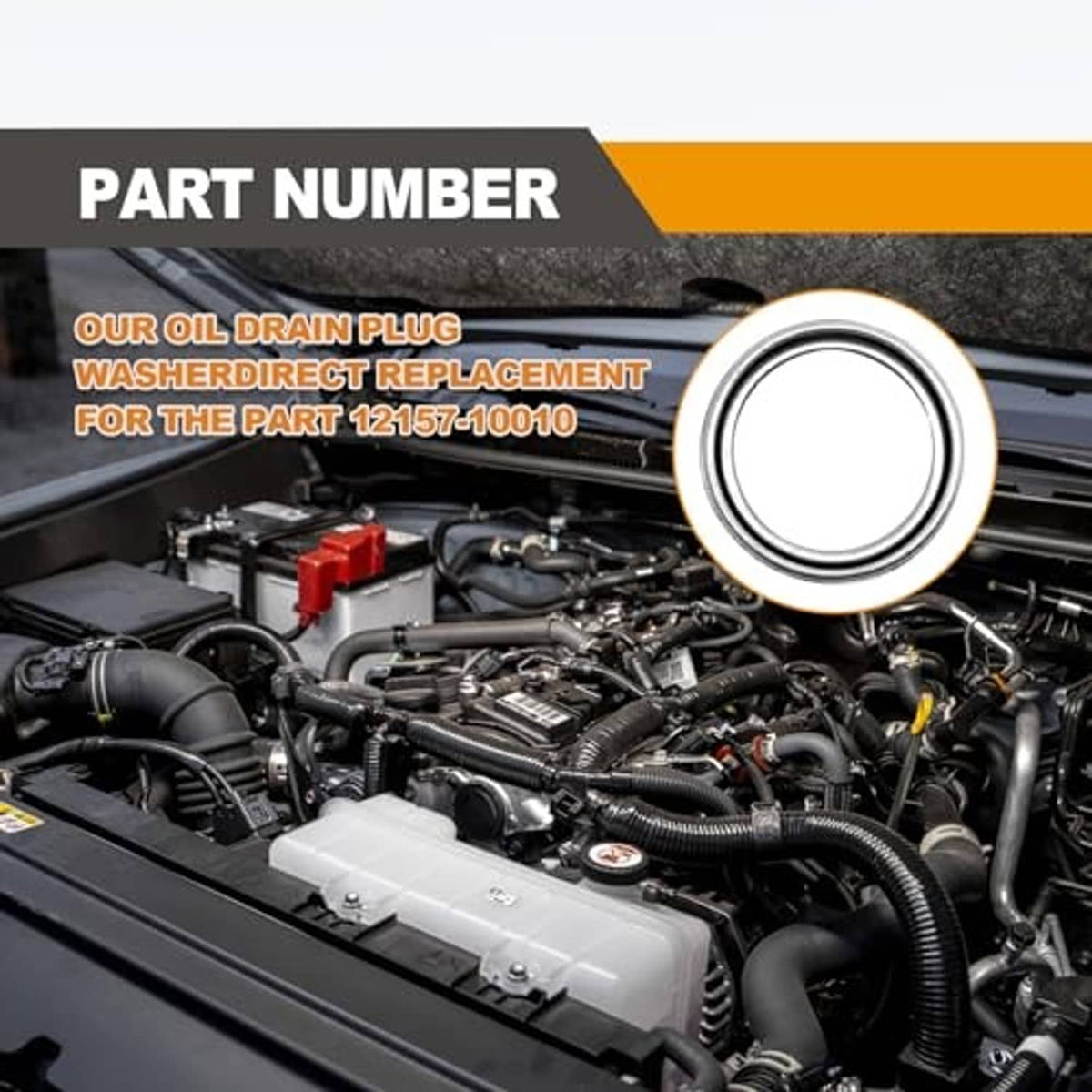Metal crush washer gasket ring with part number callout graphic