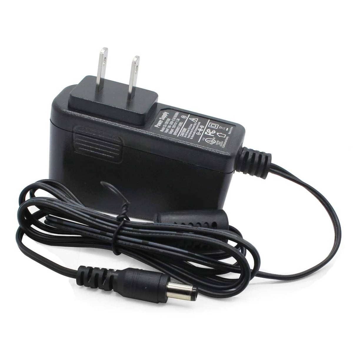 DC power supply adapter with twin prong AC plug and 5.5x2.1mm DC barrel cable