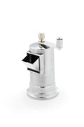 Manual stainless steel salt and pepper mill with crank handle and black chute