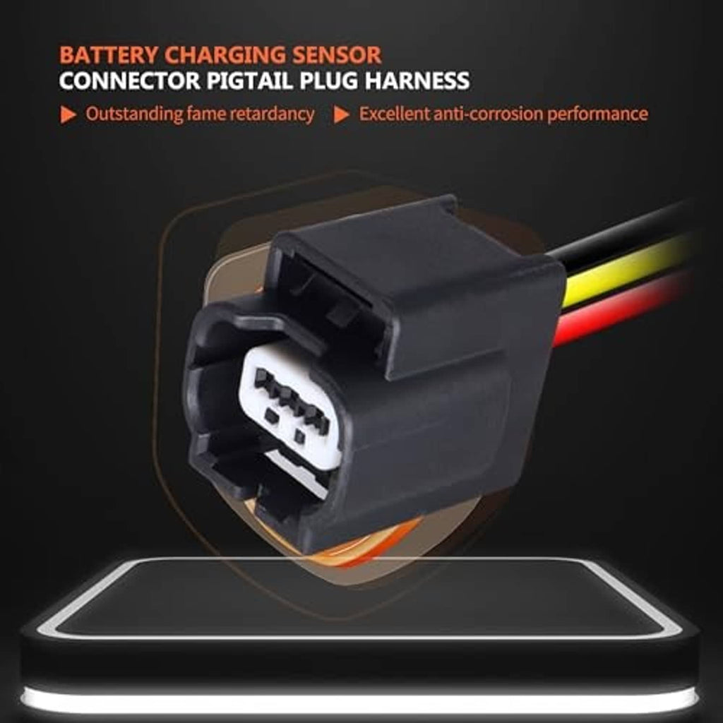 Battery charging sensor connector pigtail harness with black plug and three colored wires