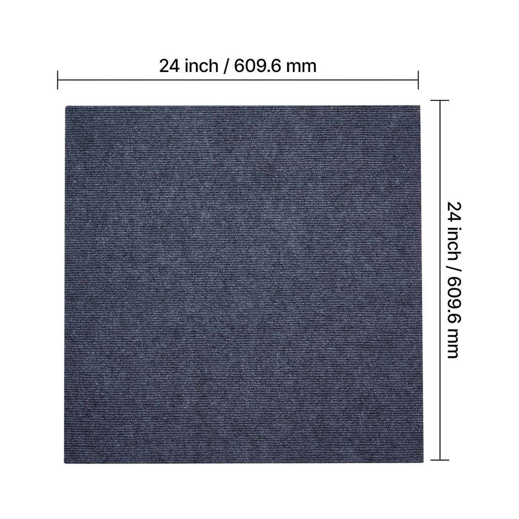 Gray square carpet tile with textured top surface close-up