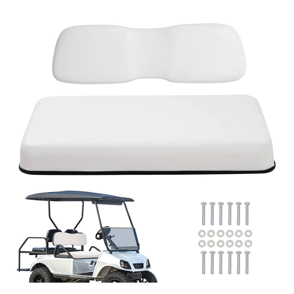 White golf cart seat backrest and seat cushion set, molded foam with curved back